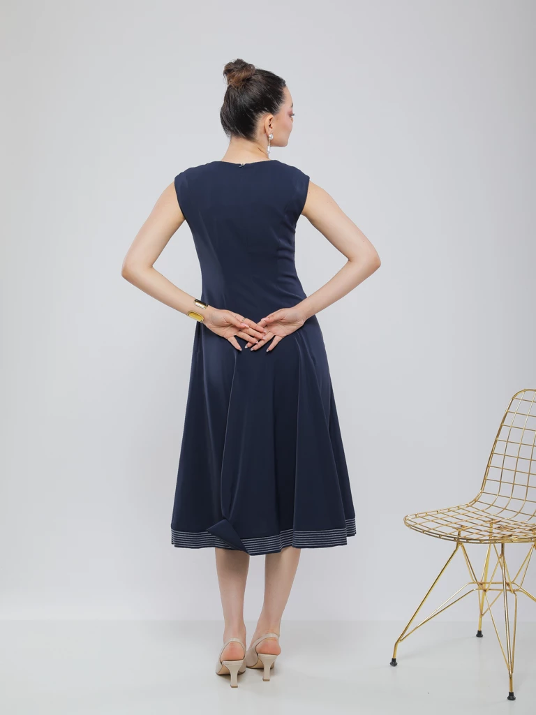 ROBE MIDI À SURPIQÛRES CONTRASTÉES