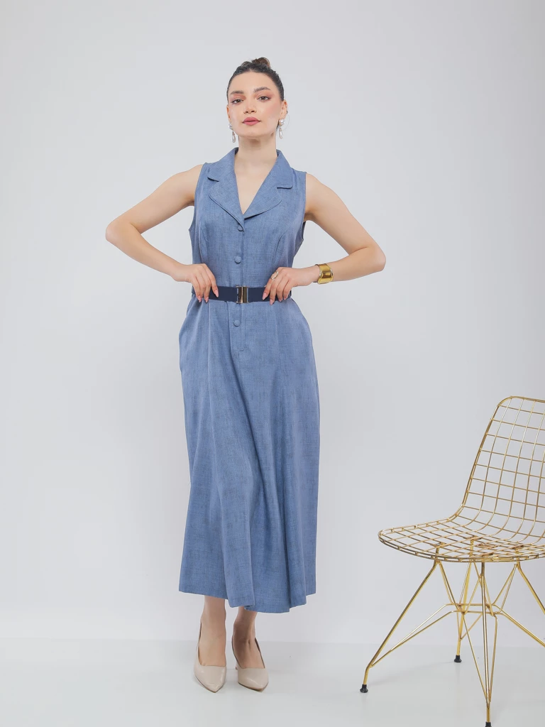 ROBE M- LONGUE À COL REVERS