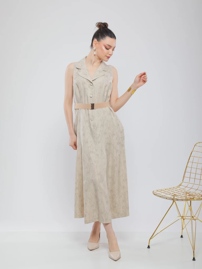 ROBE M- LONGUE À COL REVERS