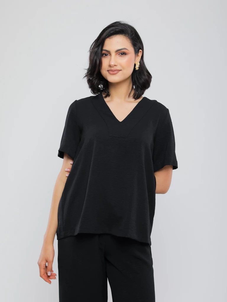 BLOUSE FLUIDE À COL EN V ET MANCHES TOMBANTES