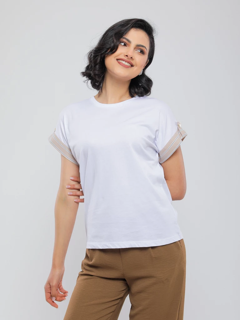 T-SHIRT À MANCHES COURTES AVEC REVERS RAYÉS