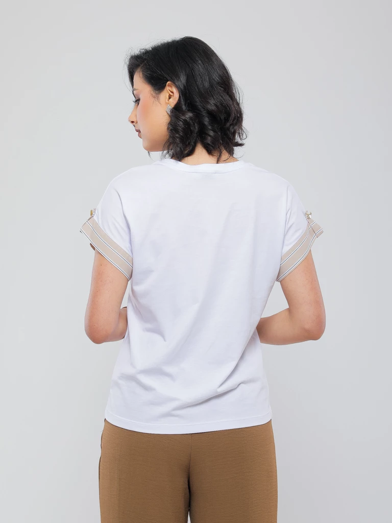 T-SHIRT À MANCHES COURTES AVEC REVERS RAYÉS