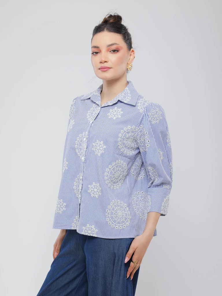 CHEMISE RAYÉE À MOTIF BRODÉ