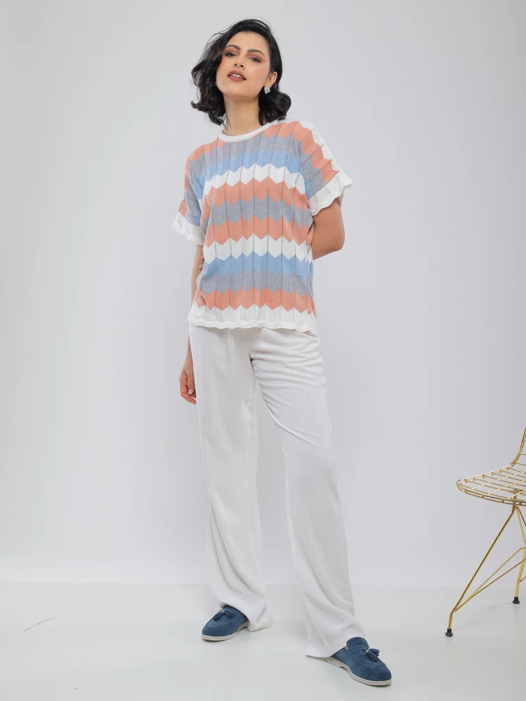 PULL EN MAILLE CHEVRON GRAPHIQUE MULTICOLORE