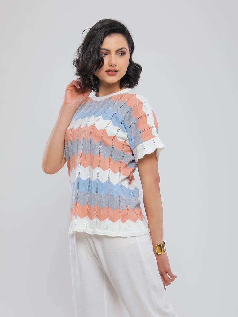 PULL EN MAILLE CHEVRON GRAPHIQUE MULTICOLORE