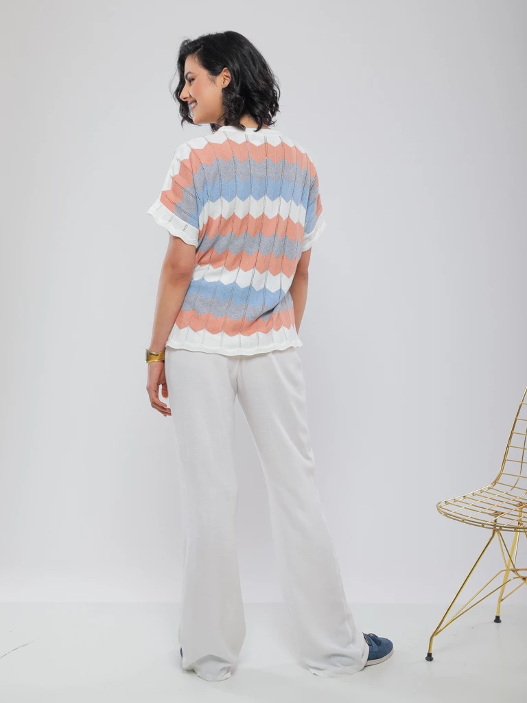 PULL EN MAILLE CHEVRON GRAPHIQUE MULTICOLORE