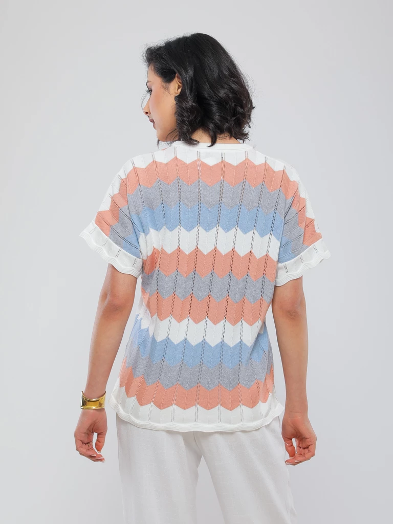 PULL EN MAILLE CHEVRON GRAPHIQUE MULTICOLORE