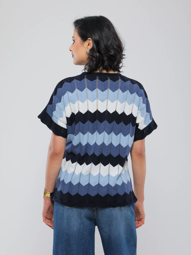 PULL EN MAILLE CHEVRON GRAPHIQUE MULTICOLORE