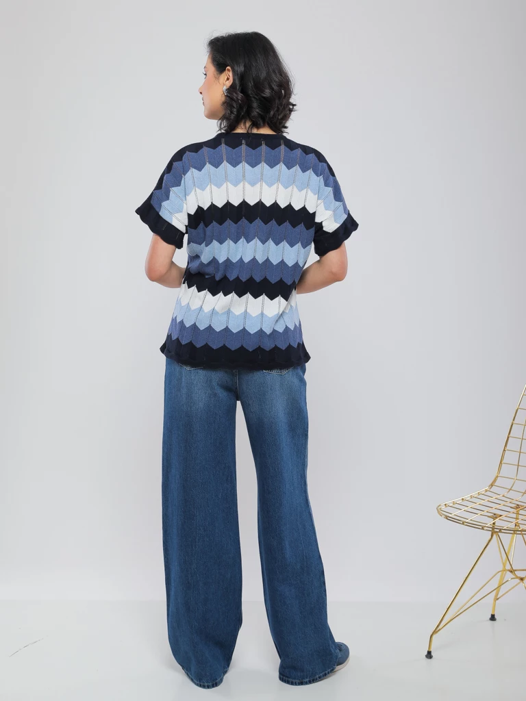PULL EN MAILLE CHEVRON GRAPHIQUE MULTICOLORE