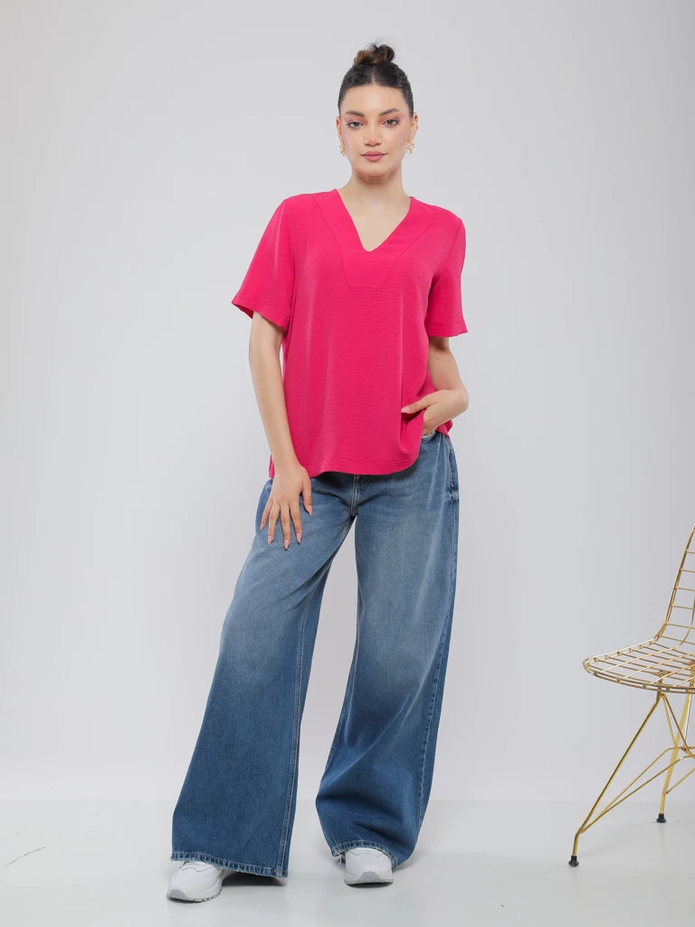 BLOUSE FLUIDE À COL EN V ET MANCHES TOMBANTES