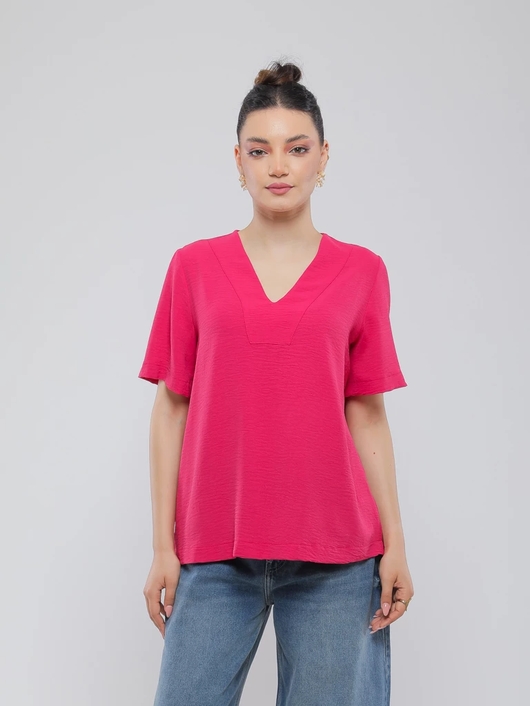 BLOUSE FLUIDE À COL EN V ET MANCHES TOMBANTES