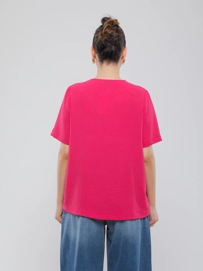 BLOUSE FLUIDE À COL EN V ET MANCHES TOMBANTES