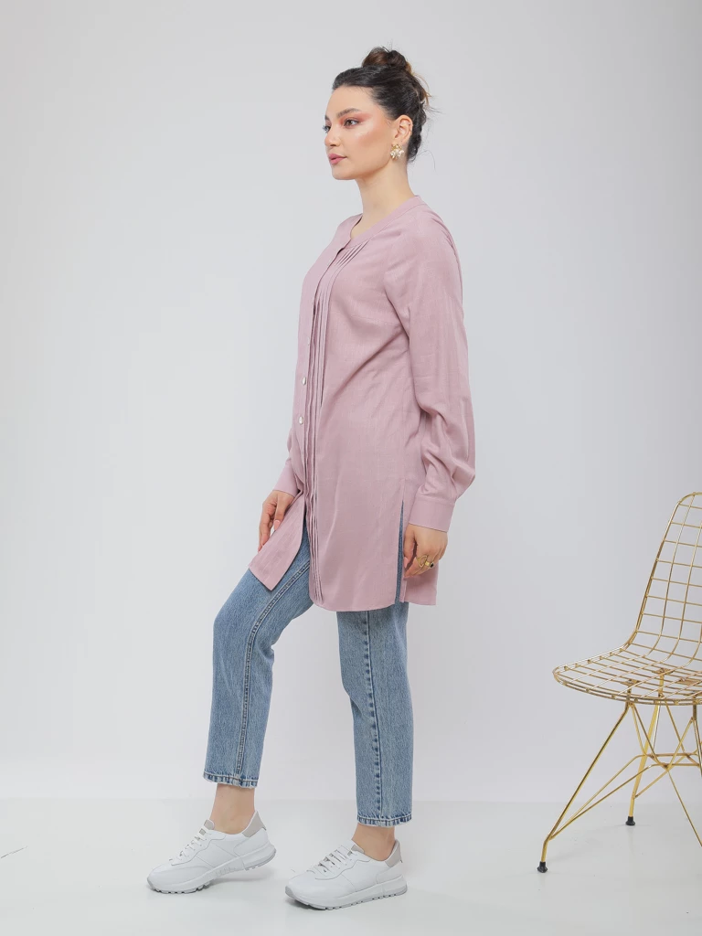 CHEMISE LONGUE EN LIN À PLIS