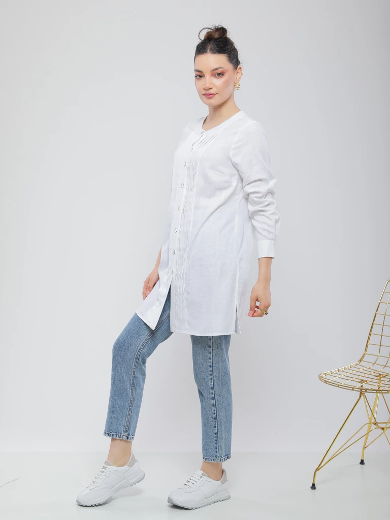 CHEMISE LONGUE ÉLÉGANTE À PLIS VERTICAUX