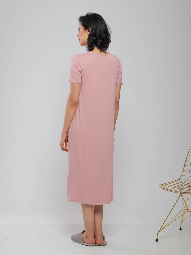 CHEMISE DE NUIT MI-LONGUE AVEC BANDE EN DENTELLE