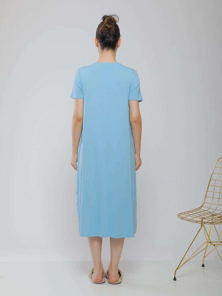 CHEMISE DE NUIT MI-LONGUE AVEC BANDE EN DENTELLE