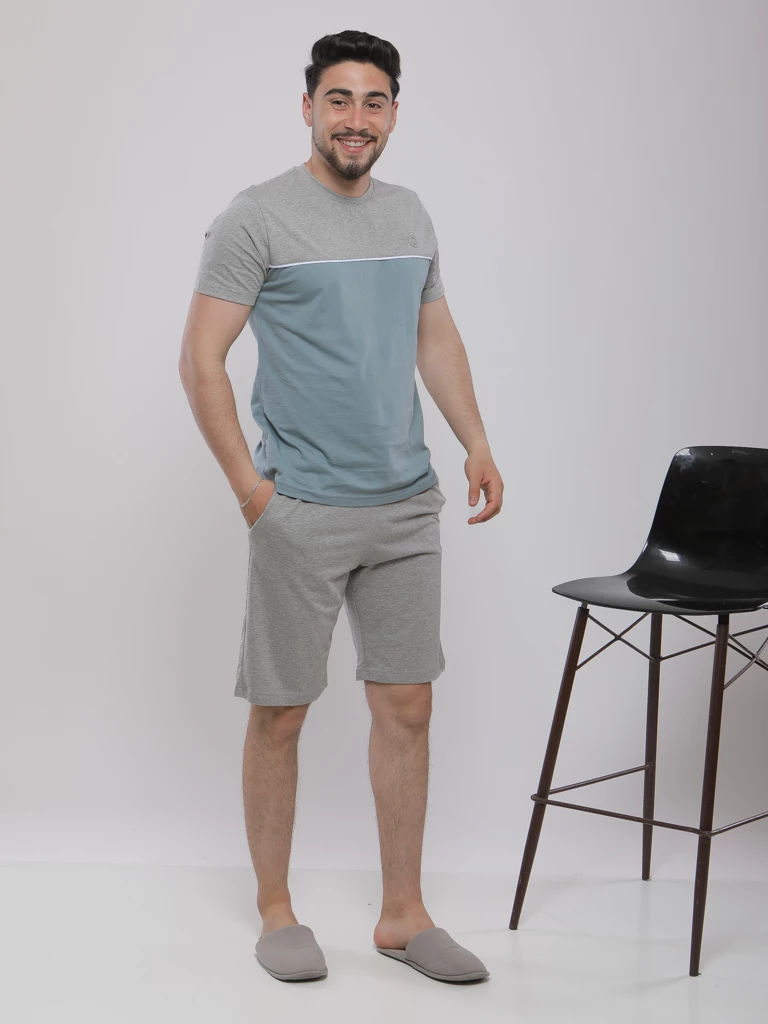 PYJASHORT BICOLORE À COL ROND