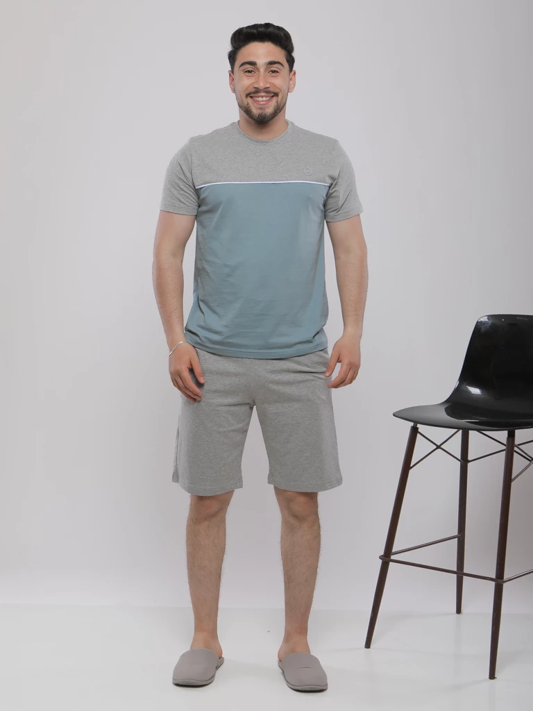 PYJASHORT BICOLORE À COL ROND