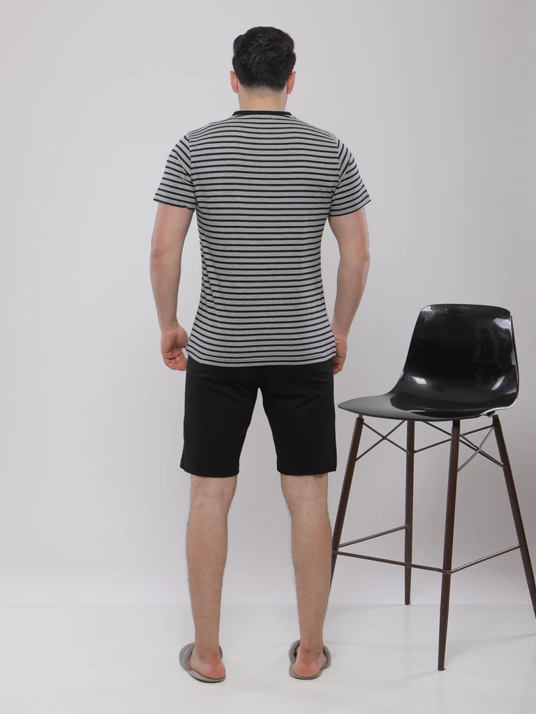 PYJAMA-SHORT A RAYURES COL EN V