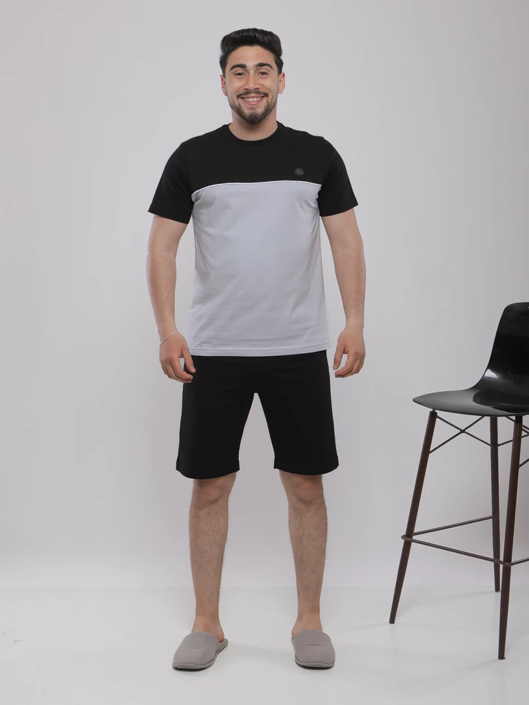 PYJASHORT BICOLORE À COL ROND
