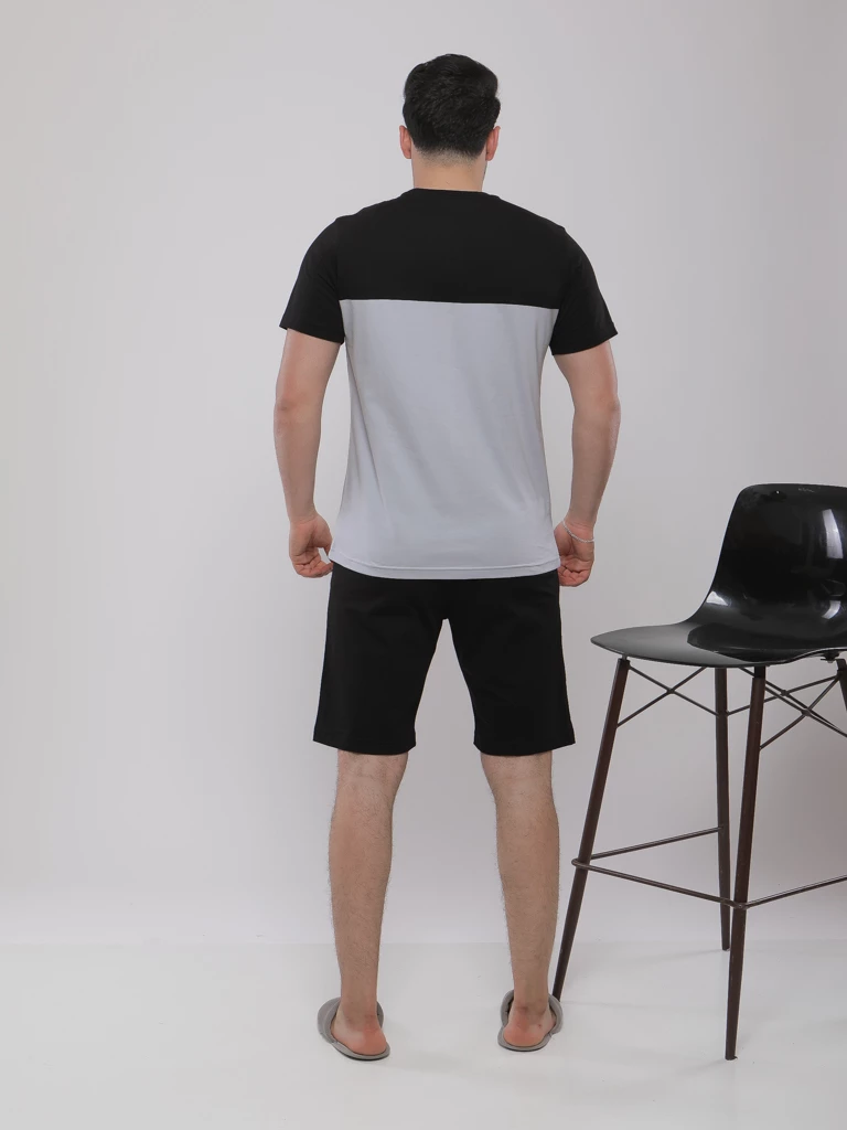 PYJASHORT BICOLORE À COL ROND