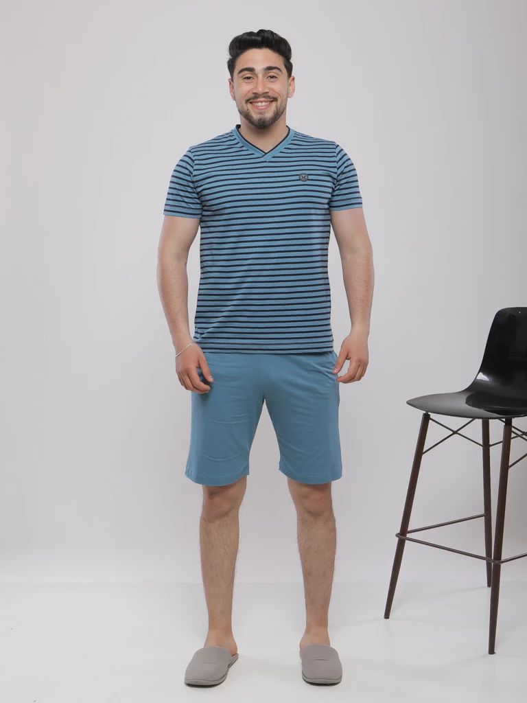 PYJAMA-SHORT A RAYURES COL EN V