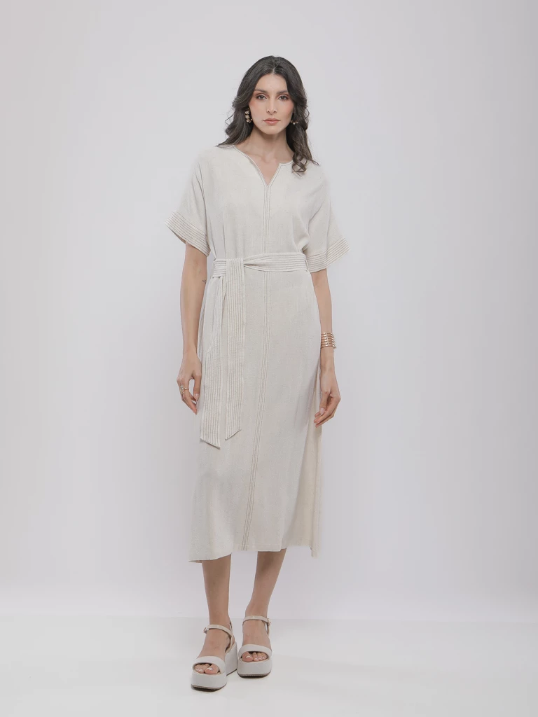 ROBE MIDI EN LIN AVEC CEINTURE