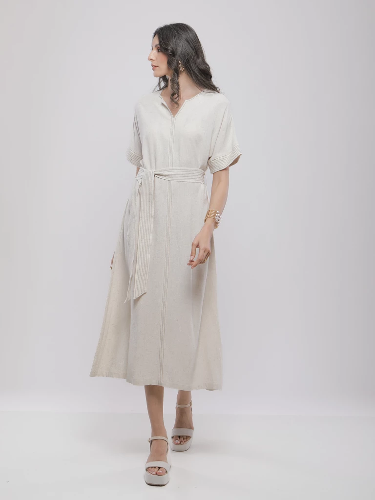 ROBE MIDI EN LIN AVEC CEINTURE