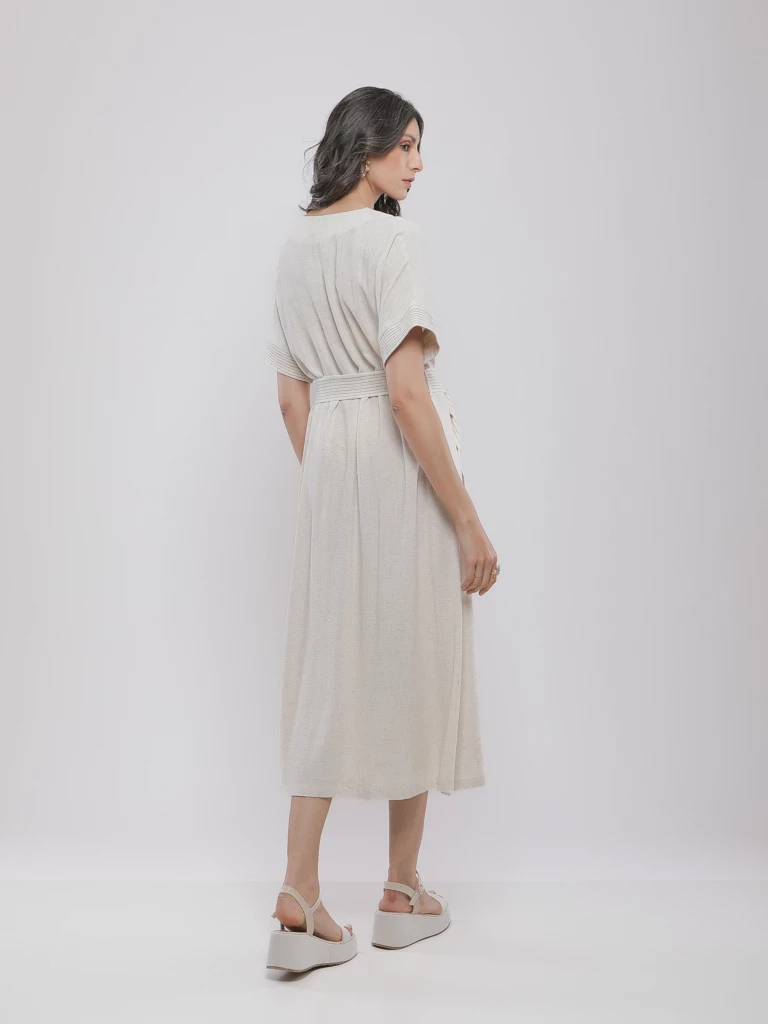 ROBE MIDI EN LIN AVEC CEINTURE
