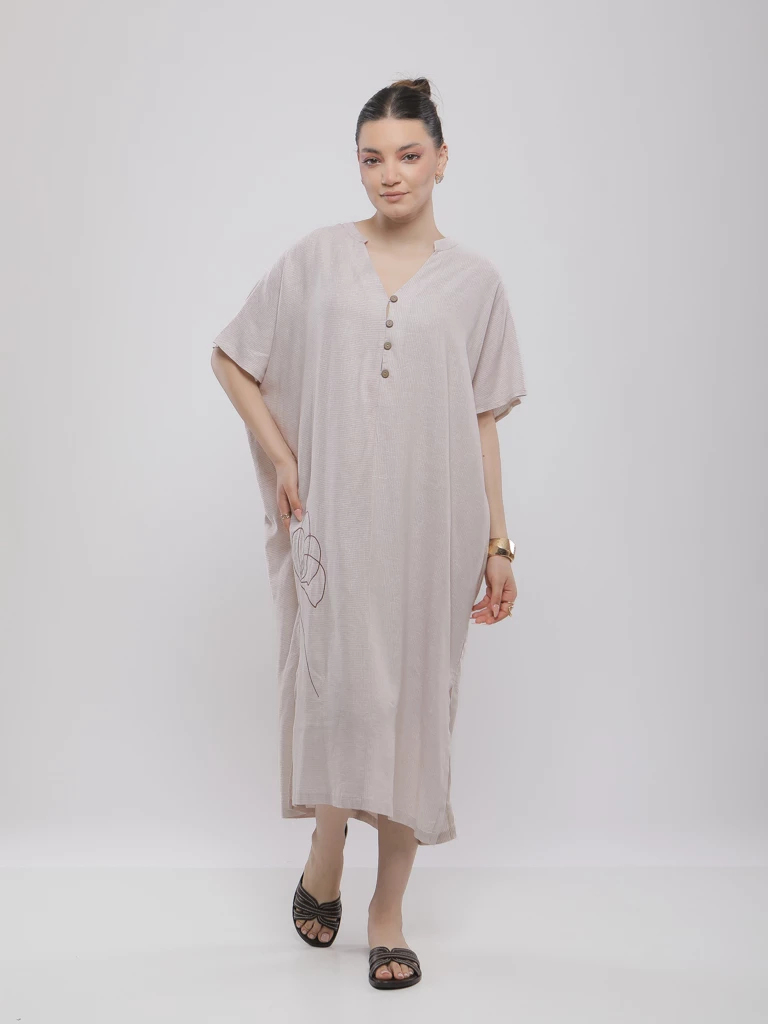 ROBE JEBBA MI-LONGUE À COL V BOUTONNÉ