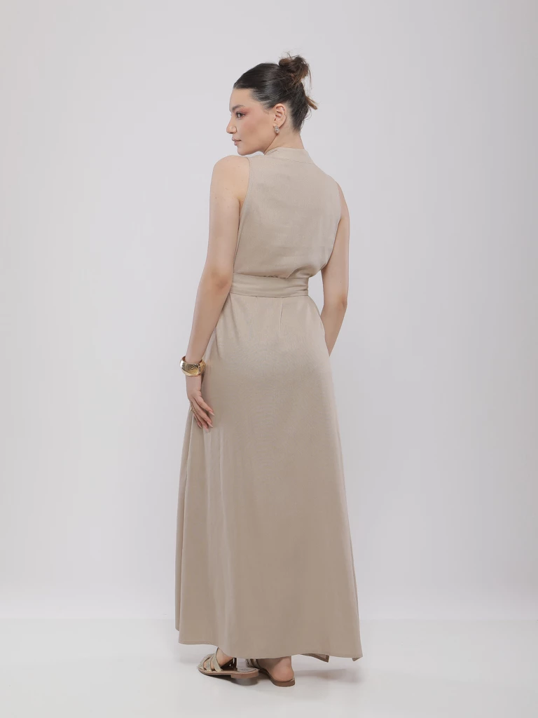 ROBE LONGUE EN LIN AVEC STRASS ET CEINTURE