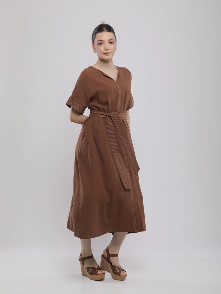 ROBE MIDI EN LIN AVEC CEINTURE