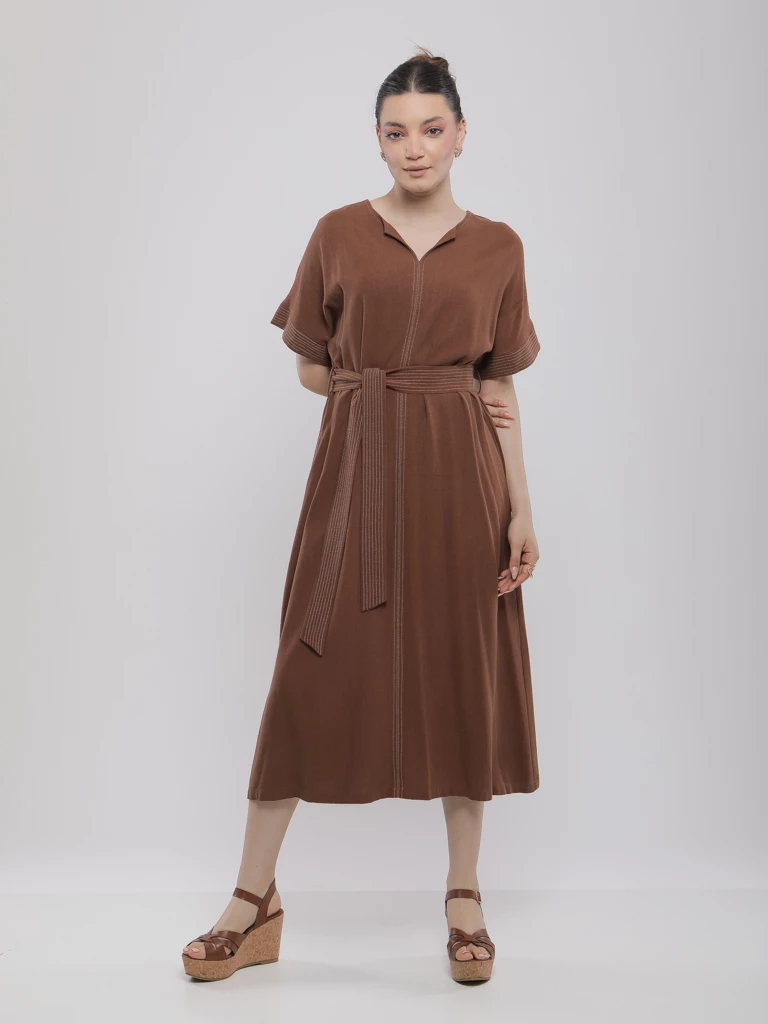 ROBE MIDI EN LIN AVEC CEINTURE
