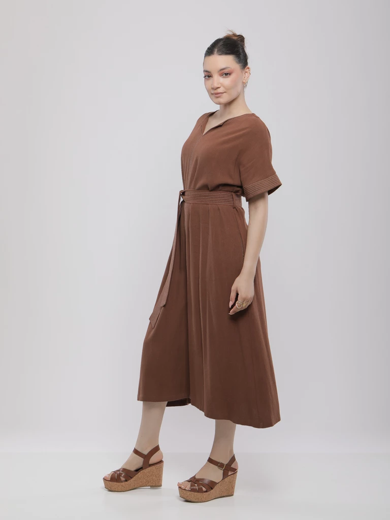 ROBE MIDI EN LIN AVEC CEINTURE