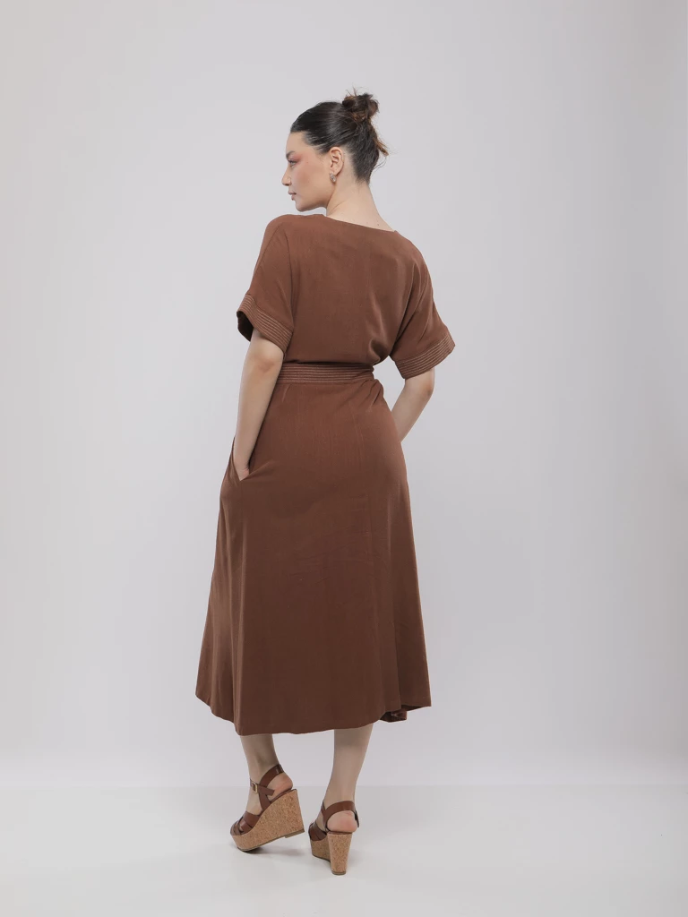 ROBE MIDI EN LIN AVEC CEINTURE