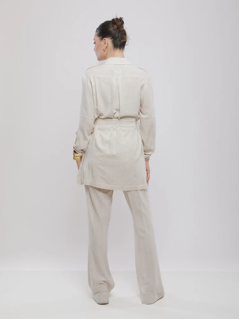 PANTALON DROIT EN MÉLANGE DE LIN
