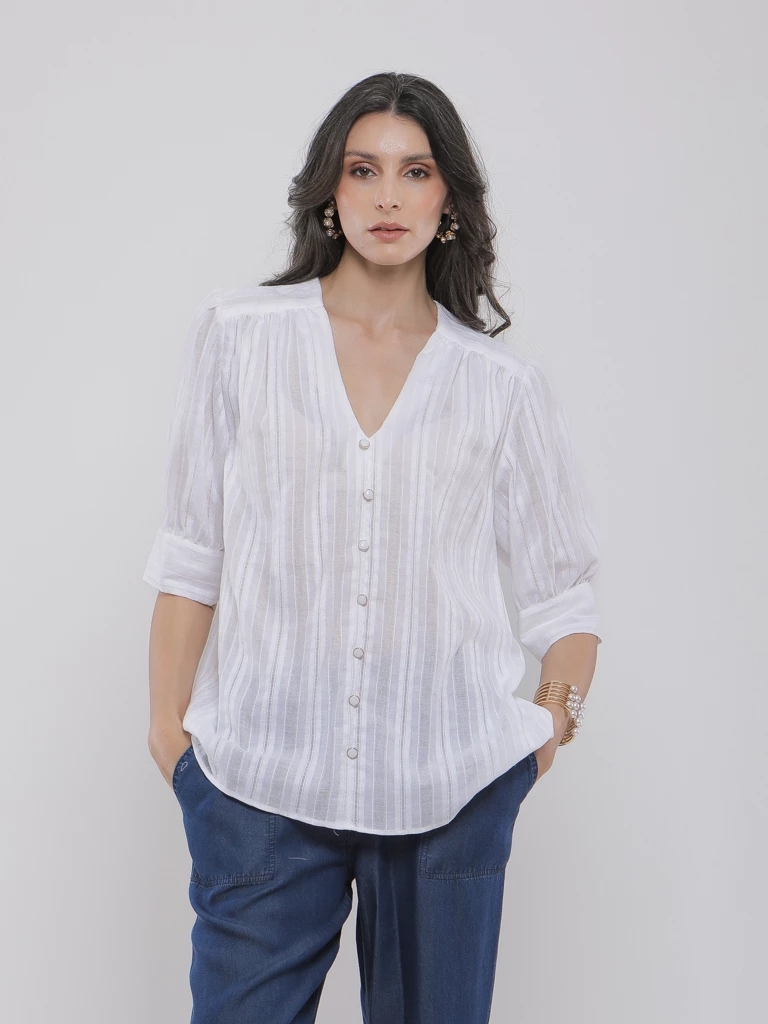 CHEMISE FLUIDE SANS COL À RAYURES