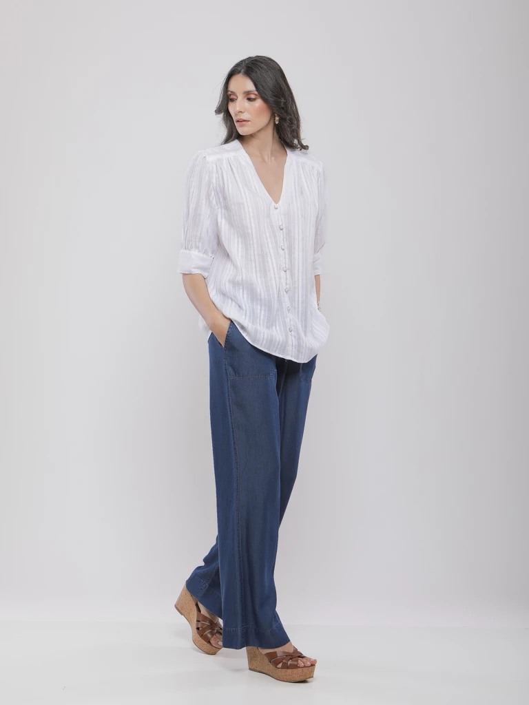 CHEMISE FLUIDE SANS COL À RAYURES