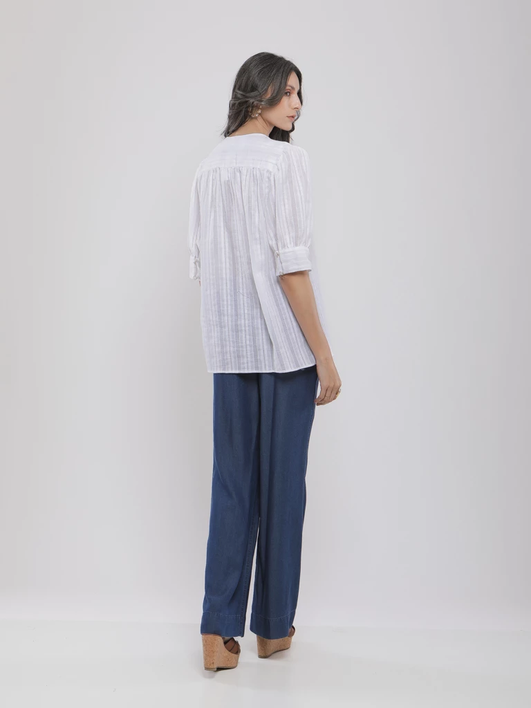 CHEMISE FLUIDE SANS COL À RAYURES