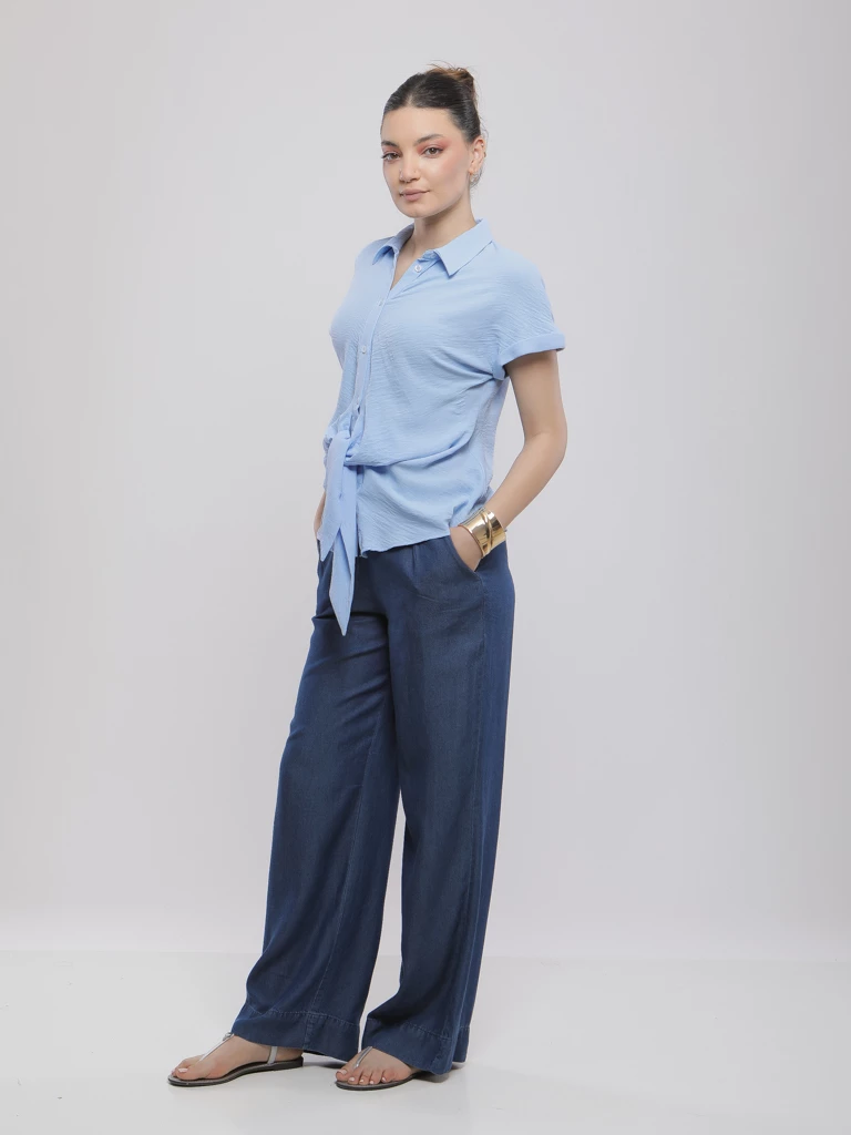 PANTALON LARGE FLUIDE AVEC CEINTURE PLATE