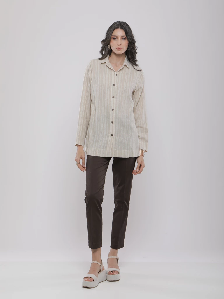 CHEMISE LONGUE EN LIN À RAYURES