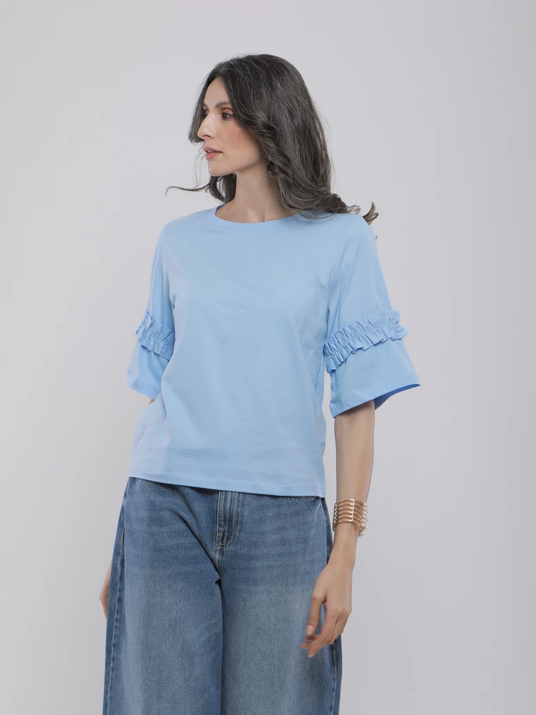 T-SHIRT À MANCHES POPELINE ET VOLANTS