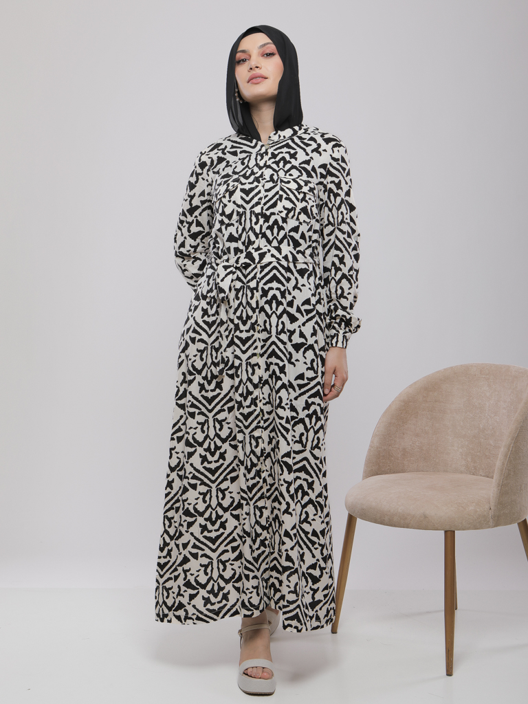 ROBE LONGUE IMPRIMÉE À CEINTURE