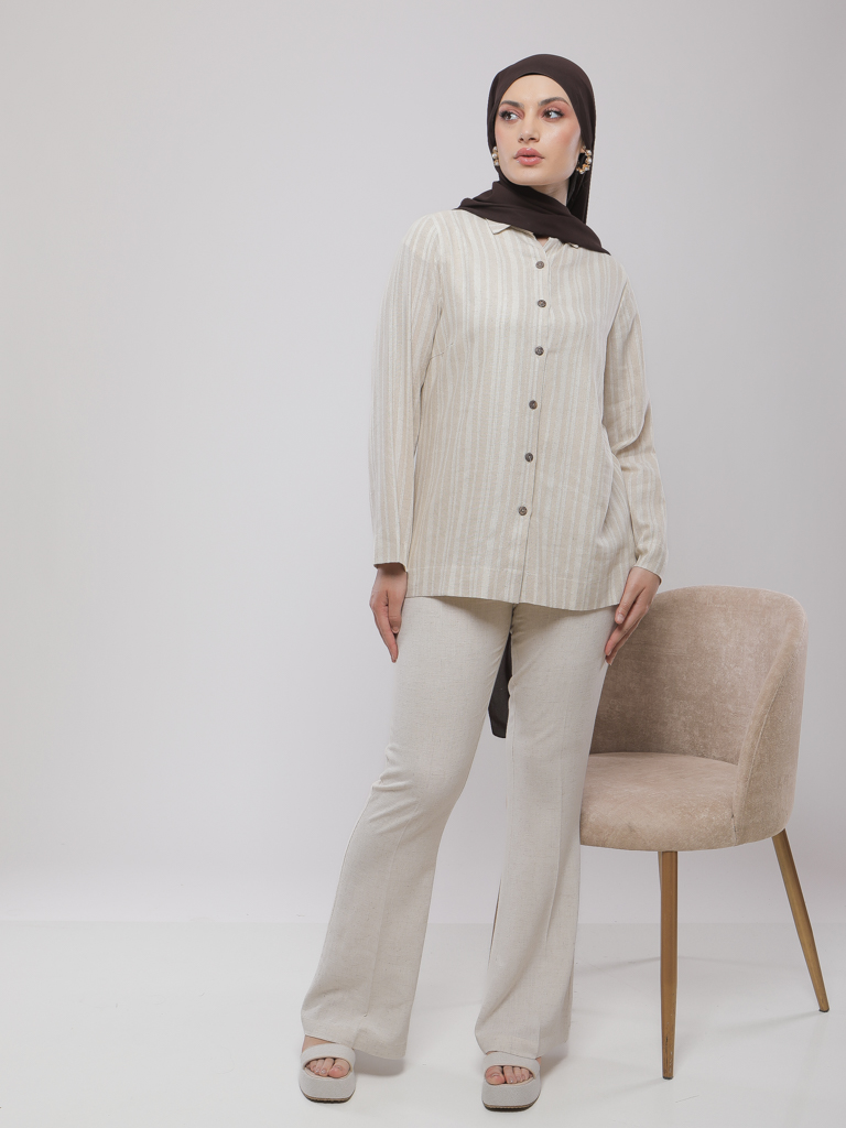 CHEMISE LONGUE EN LIN À RAYURES
