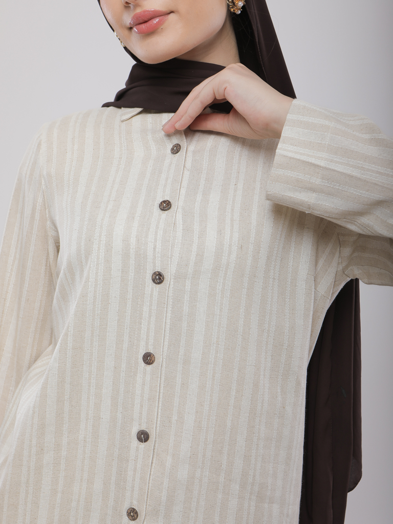CHEMISE LONGUE EN LIN À RAYURES