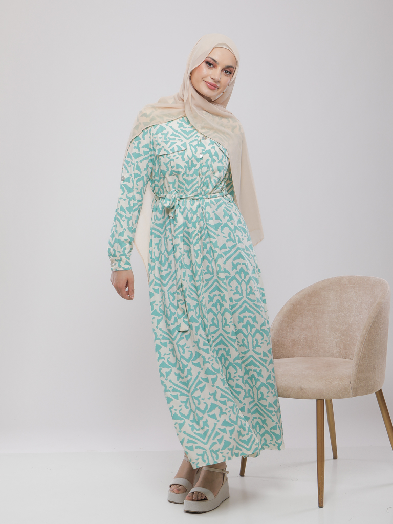 ROBE LONGUE IMPRIMÉE À CEINTURE