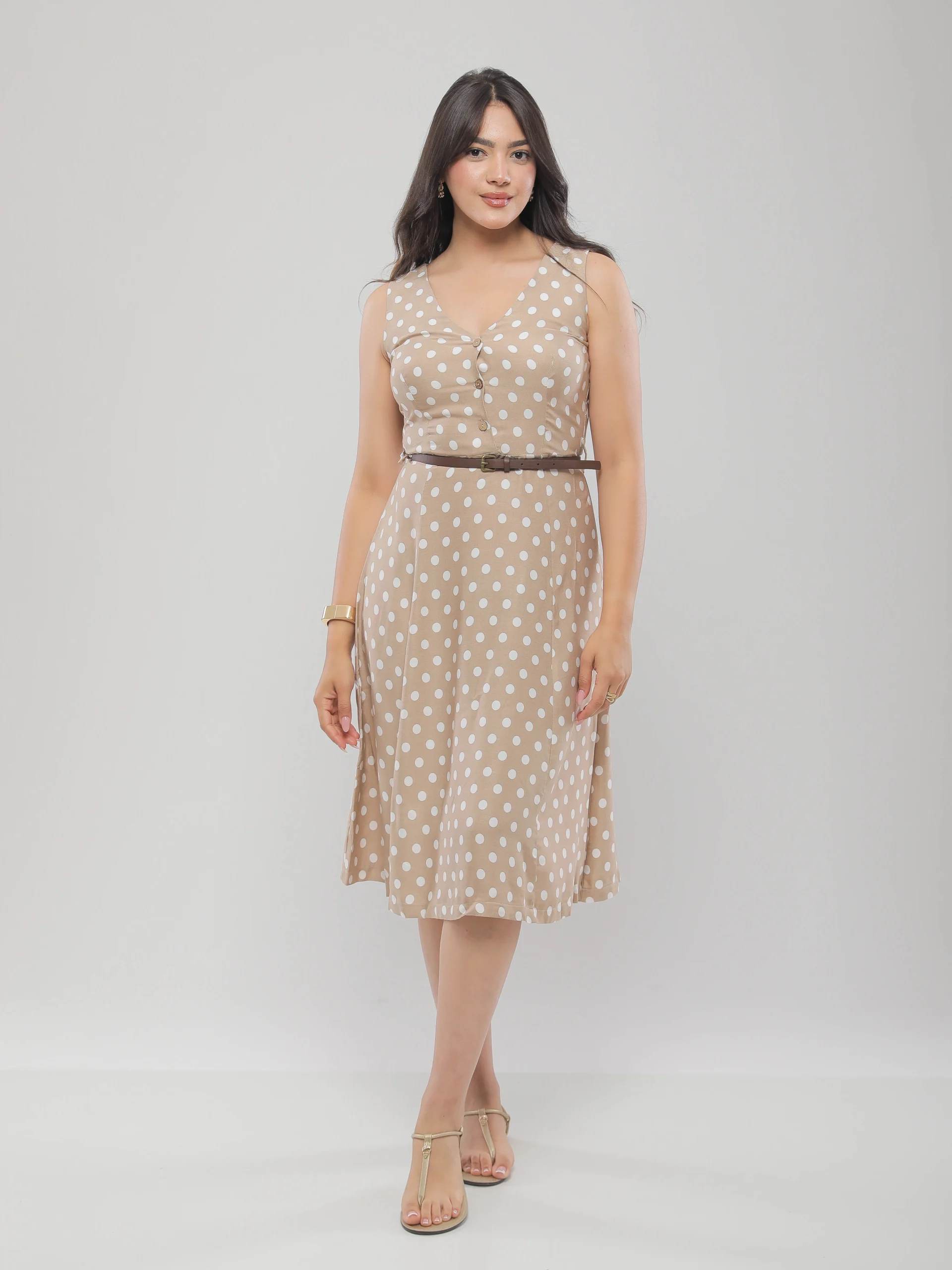 ROBE MI-LONGUE À POIS ÉLÉGANTE ET FÉMININE