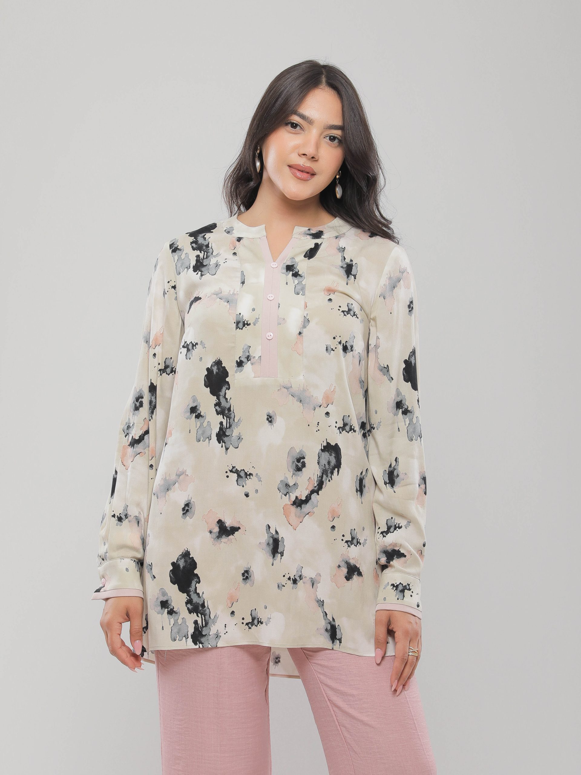 BLOUSE IMPRIMÉE CHIC À DÉCOLLETÉ BOUTONNÉ