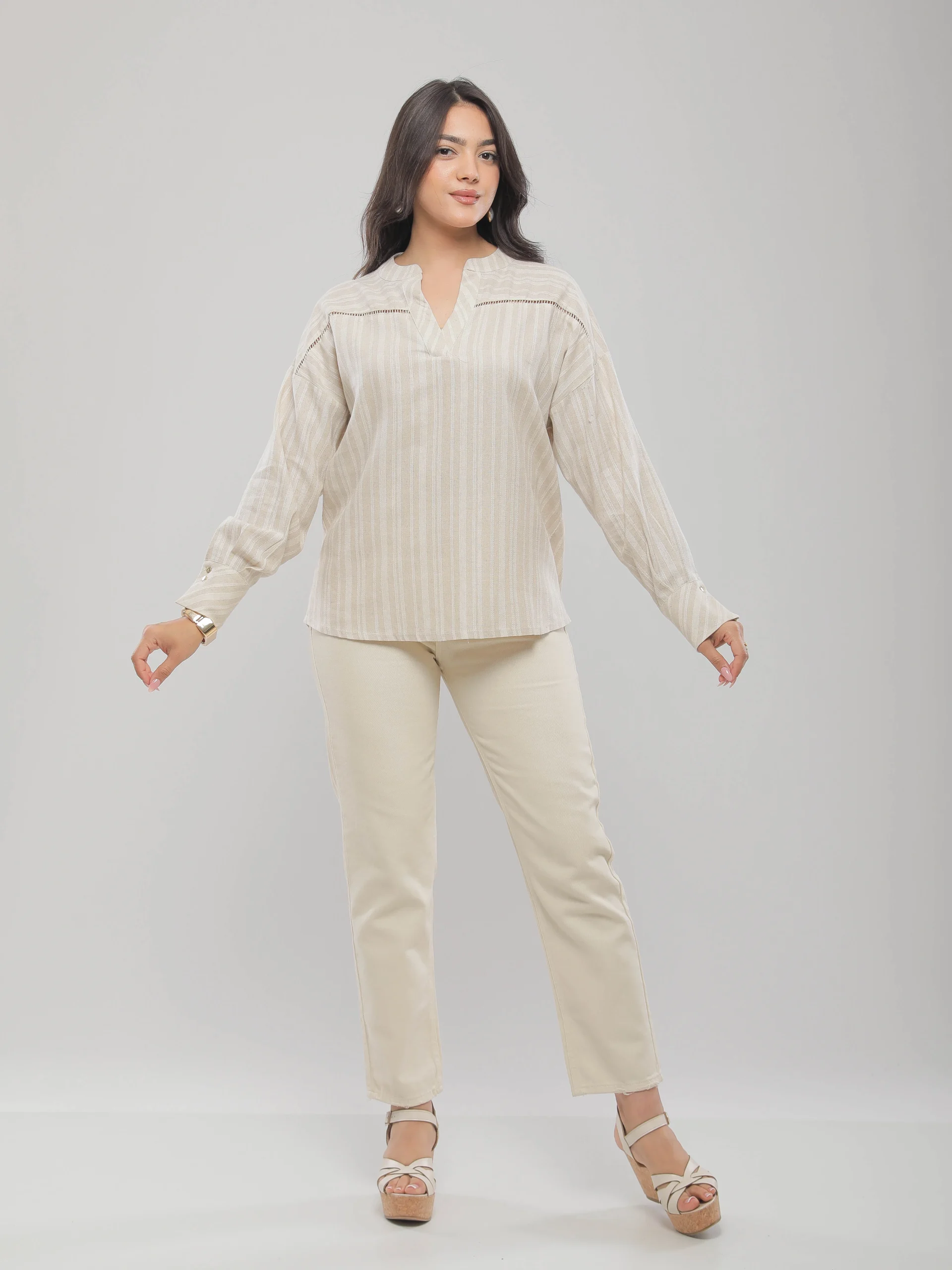 BLOUSE EN LIN À RAYURES FINES