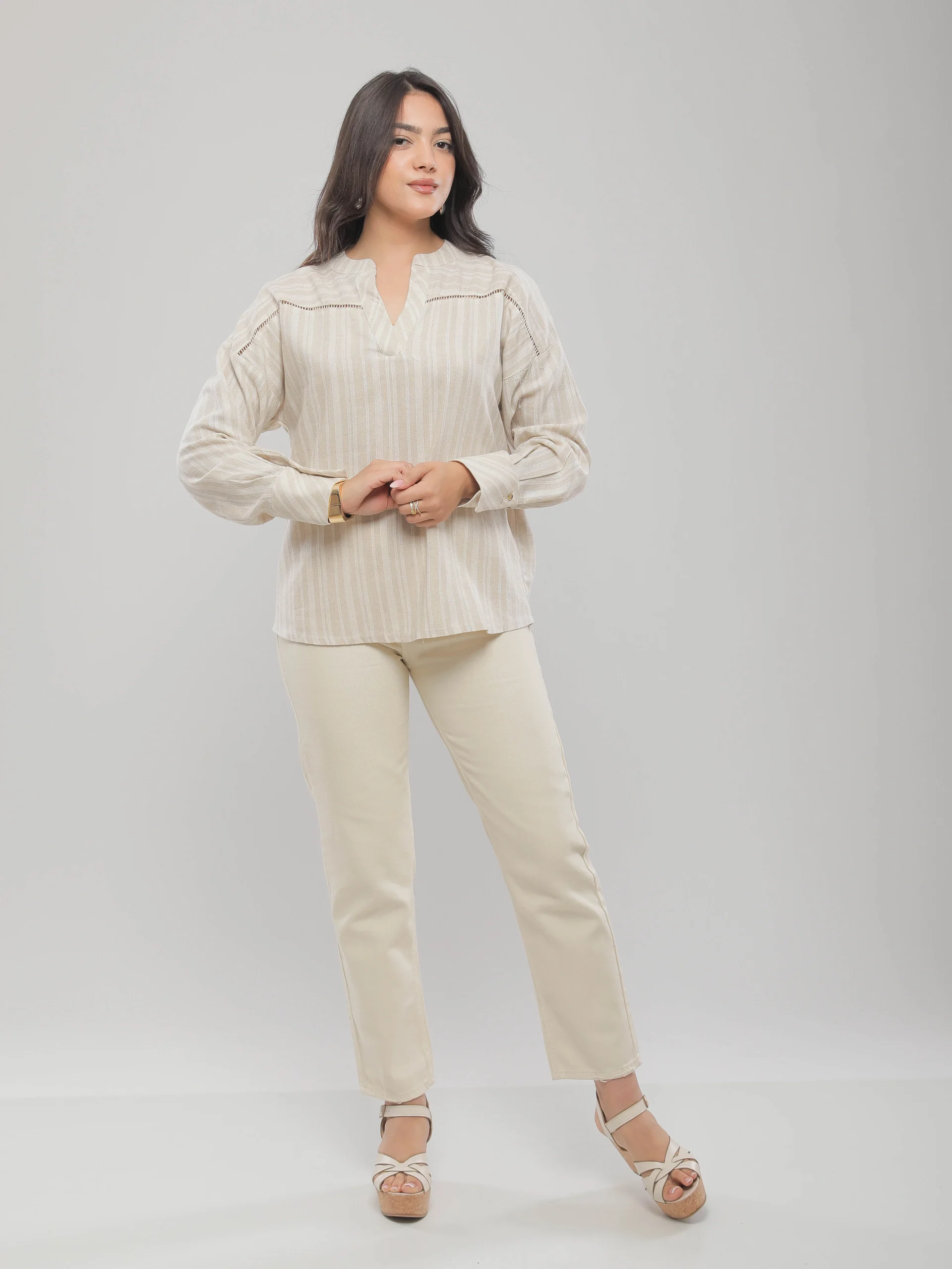 BLOUSE EN LIN À RAYURES FINES